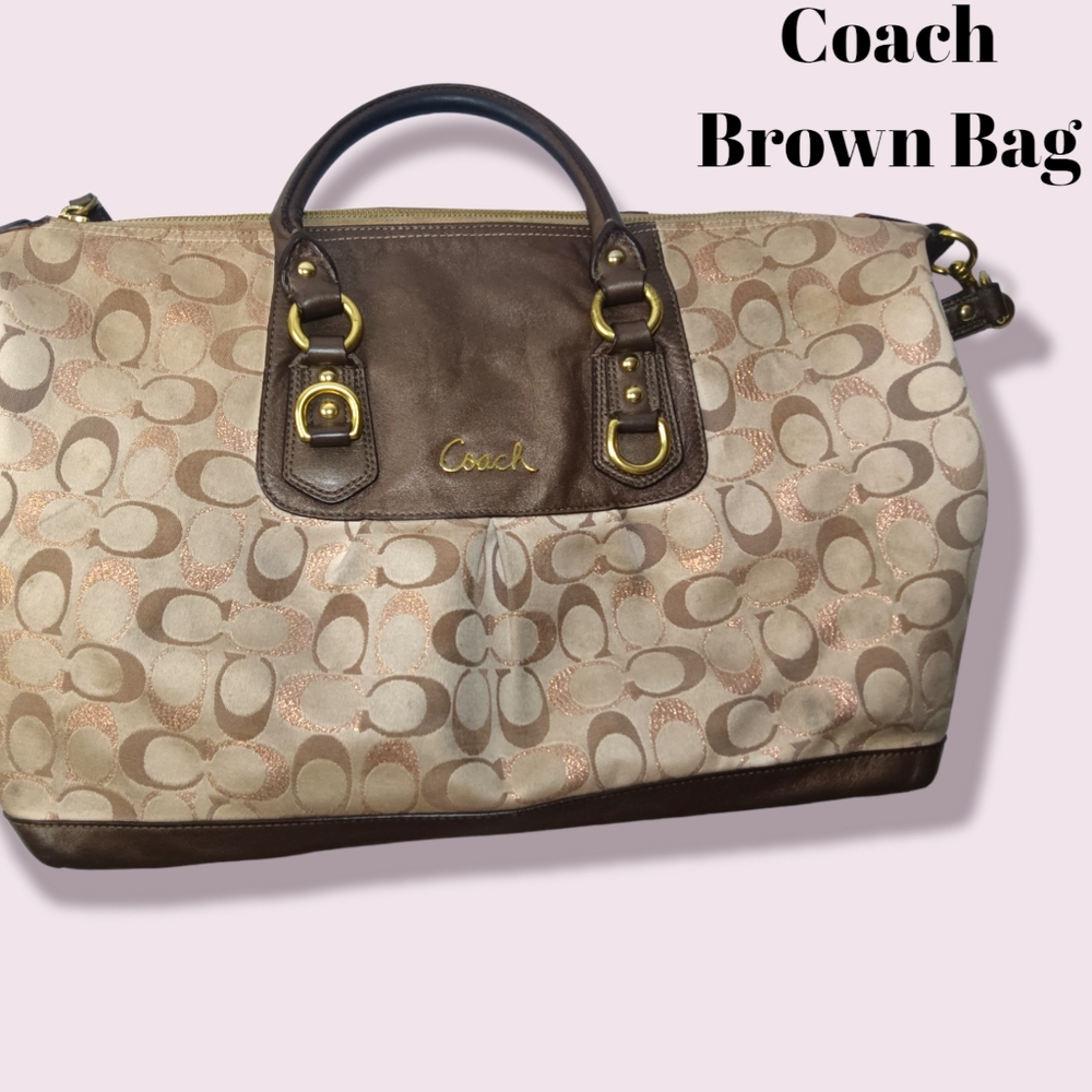 🌟Coach Ashley Metallic Signature Brown carry2 ways